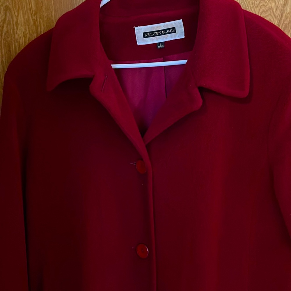 Vintage wool blend coat red size petite large made in USA. Classic style.